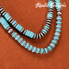 RNS-1034  Rustic Couture's  Beaded  Layered Necklace Earrings Set