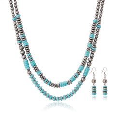 RNS-1034  Rustic Couture's  Beaded  Layered Necklace Earrings Set