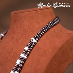 RNS-1034  Rustic Couture's  Beaded  Layered Necklace Earrings Set