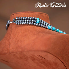 RNS-1035  Rustic Couture's  Turquoise Beaded  Layered Necklace Earrings Set
