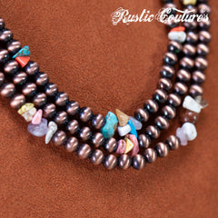 RNS-1037  Rustic Couture's  Layered Beaded Chips Mixed Necklace Earrings Set