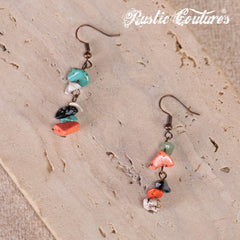 RNS-1037  Rustic Couture's  Layered Beaded Chips Mixed Necklace Earrings Set