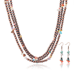 RNS-1037  Rustic Couture's  Layered Beaded Chips Mixed Necklace Earrings Set