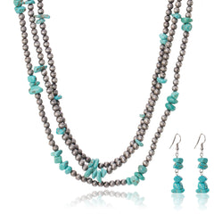 RNS-1037  Rustic Couture's  Layered Beaded Chips Mixed Necklace Earrings Set