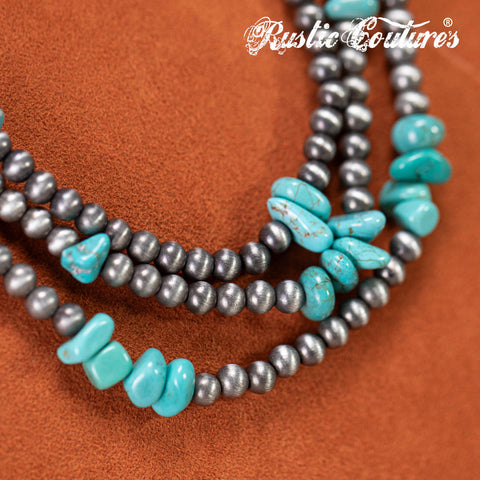 RNS-1037  Rustic Couture's  Layered Beaded Chips Mixed Necklace Earrings Set