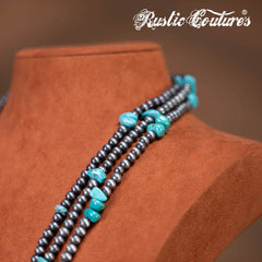 RNS-1037  Rustic Couture's  Layered Beaded Chips Mixed Necklace Earrings Set