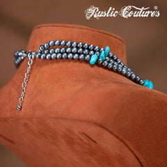 RNS-1037  Rustic Couture's  Layered Beaded Chips Mixed Necklace Earrings Set