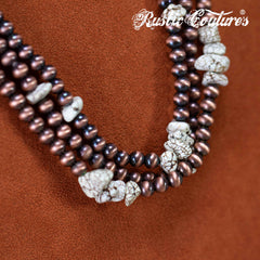 RNS-1037  Rustic Couture's  Layered Beaded Chips Mixed Necklace Earrings Set