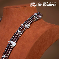 RNS-1037  Rustic Couture's  Layered Beaded Chips Mixed Necklace Earrings Set