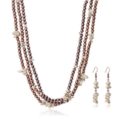 RNS-1037  Rustic Couture's  Layered Beaded Chips Mixed Necklace Earrings Set