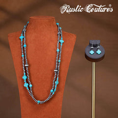 RNS-1038  Rustic Couture's  Layered Beaded Necklace Earrings Set