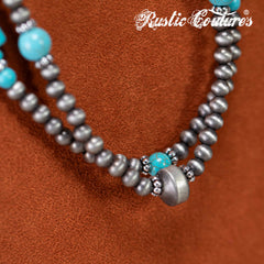 RNS-1038  Rustic Couture's  Layered Beaded Necklace Earrings Set