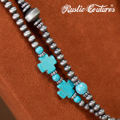 RNS-1038  Rustic Couture's  Layered Beaded Necklace Earrings Set