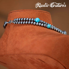 RNS-1038  Rustic Couture's  Layered Beaded Necklace Earrings Set