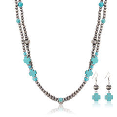 RNS-1038  Rustic Couture's  Layered Beaded Necklace Earrings Set