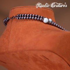 RNS-1038  Rustic Couture's  Layered Beaded Necklace Earrings Set