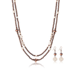 RNS-1038  Rustic Couture's  Layered Beaded Necklace Earrings Set
