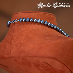 RNS-1041  Rustic Couture's Turquoise Nuggets Beaded Necklace Daisy Pendant Earring Set