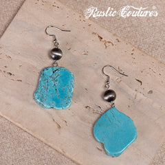 RNS-1041  Rustic Couture's Turquoise Nuggets Beaded Necklace Daisy Pendant Earring Set