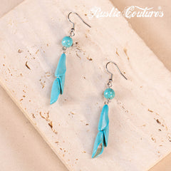RNS-1043  Rustic Couture's Navajo Beaded Leather Tassels Turquoise/White Stone Necklace Earring Set