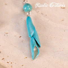 RNS-1043  Rustic Couture's Navajo Beaded Leather Tassels Turquoise/White Stone Necklace Earring Set