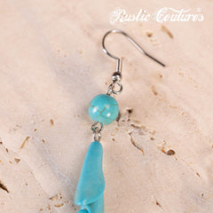 RNS-1043  Rustic Couture's Navajo Beaded Leather Tassels Turquoise/White Stone Necklace Earring Set