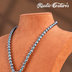 RNS-1044  Rustic Couture's   Beaded Necklace Turquoise Beaded Horse Shoe Pendant Earrings Set