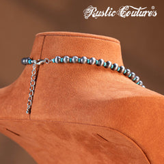 RNS-1044  Rustic Couture's   Beaded Necklace Turquoise Beaded Horse Shoe Pendant Earrings Set