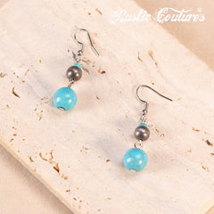 RNS-1044  Rustic Couture's   Beaded Necklace Turquoise Beaded Horse Shoe Pendant Earrings Set