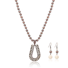 RNS-1044  Rustic Couture's   Beaded Necklace Turquoise Beaded Horse Shoe Pendant Earrings Set