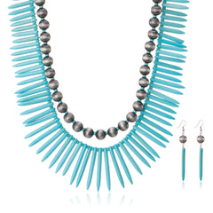 RNS-1046  Rustic Couture's Bohemian Beaded Necklace Earrings Set