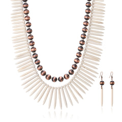 RNS-1046  Rustic Couture's Bohemian Beaded Necklace Earrings Set