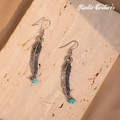 RNS-1049  Rustic Couture's Navajo Beaded Leather Tassels Feather Charms Necklace Earring Set