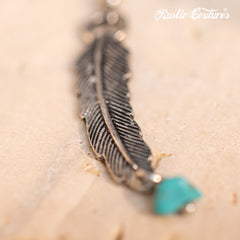 RNS-1049  Rustic Couture's Navajo Beaded Leather Tassels Feather Charms Necklace Earring Set
