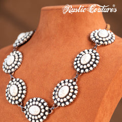 RNS-1050 Rustic Couture's  Bohemian Turquoise Stone Concho Necklace