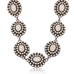 RNS-1050 Rustic Couture's  Bohemian Turquoise Stone Concho Necklace