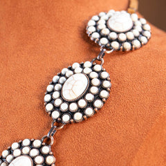 RNS-1050 Rustic Couture's  Bohemian Turquoise Stone Concho Necklace