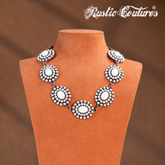 RNS-1050 Rustic Couture's  Bohemian Turquoise Stone Concho Necklace