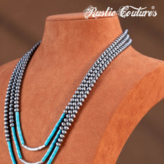 RNS-1051  Rustic Couture's  Bohemian Layered Beaded Necklace Earrings Set
