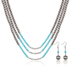RNS-1051  Rustic Couture's  Bohemian Layered Beaded Necklace Earrings Set