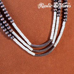RNS-1051  Rustic Couture's  Bohemian Layered Beaded Necklace Earrings Set