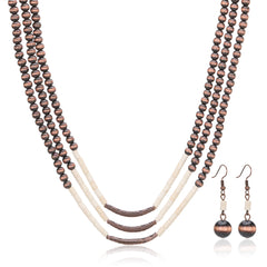RNS-1051  Rustic Couture's  Bohemian Layered Beaded Necklace Earrings Set