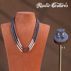 RNS-1051  Rustic Couture's  Bohemian Layered Beaded Necklace Earrings Set