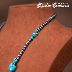 RNS-1052  Rustic Couture's Bohemian Y Shaped Beaded Nougat Necklace With Earing