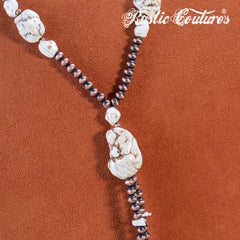 RNS-1052  Rustic Couture's Bohemian Y Shaped Beaded Nougat Necklace With Earing
