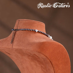 RNS-1052  Rustic Couture's Bohemian Y Shaped Beaded Nougat Necklace With Earing