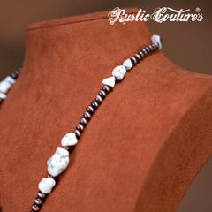 RNS-1052  Rustic Couture's Bohemian Y Shaped Beaded Nougat Necklace With Earing