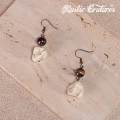 RNS-1052  Rustic Couture's Bohemian Y Shaped Beaded Nougat Necklace With Earing