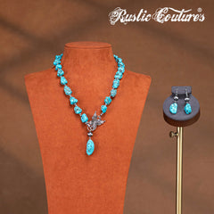 RNS-1055  Rustic Couture's Bohemian d Beaded Nougat Necklace Butterfly Pendant With Earing Set