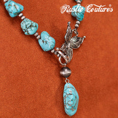 RNS-1055  Rustic Couture's Bohemian d Beaded Nougat Necklace Butterfly Pendant With Earing Set